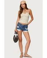 Edikted Women's Criss Cross Bead Ruffled Halter Top