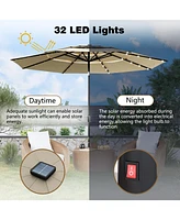 11 Ft Solar Sunshade Patio Umbrella with 32 Led Lights, Crank Control, Adjustable Tilt Angle,Beige