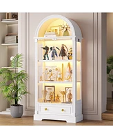 Vlsrka 4-tier shelves, motion sensor lights, 72" arched glass display cabinet.