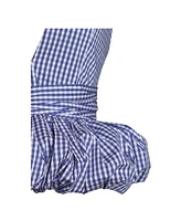 Miss Circle Women's Ilene Blue and White Checkered Bubble Hem Halter Top