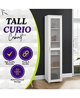 Kings Brand Furniture Romero Tall Curio Storage Cabinet - Bookshelf Perfect for Living Room, Kitchen, Bedroom & Office