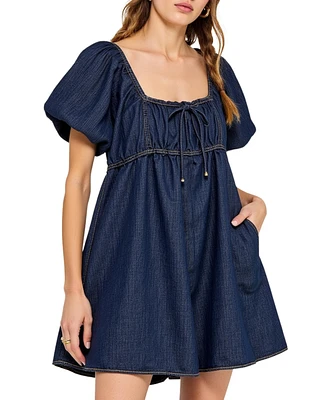 Modenaire Women's Puff Sleeve Tie-Front Romper