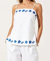 Modenaire Women's Embroidered Floral Hem Camisole and Wide-Leg Pant Set