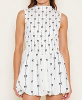 Modenaire Women's Sleeveless Smocked High Neck Embroidered Mini Dress