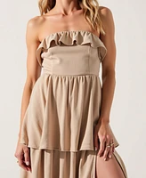 Modenaire Women's Strapless Tiered Ruffle High Slit Maxi Dress