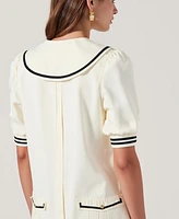 Modenaire Women's Pleated Contrast Collar Bow Tie Mini Dress
