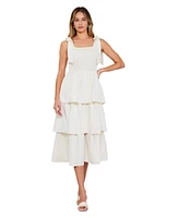 Modenaire Women's Tiered Smocked Bow-Tie Shoulder Midi Dress