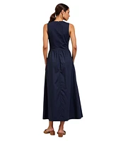 Modenaire Women's Sleeveless Crewneck Gathered Waist Midi Dress