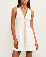 Modenaire Women's V-Neck Sleeveless Button-Front Contrast Trim Mini Dress