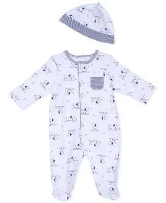 Little Me Baby Boys Puppy Toile Coverall and Hat, 2 Piece Set
