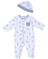 Little Me Baby Boys Puppy Toile Coverall and Hat, 2 Piece Set