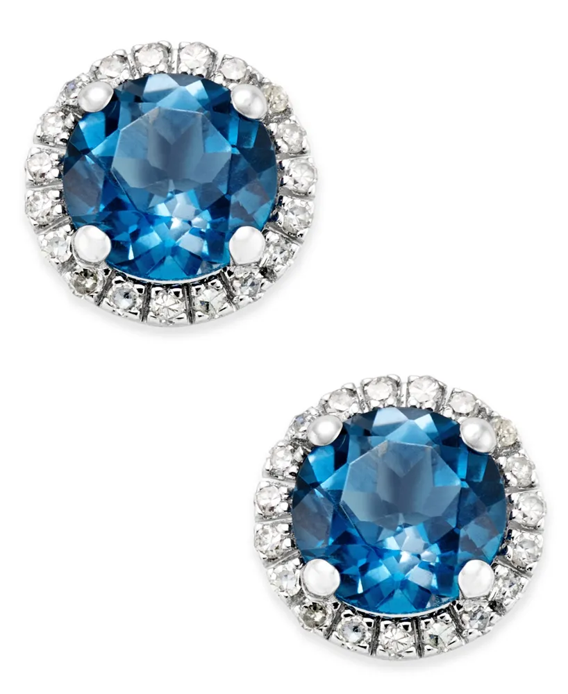 Mystic Topaz (1-3/4 ct. t.w.) and Diamond (1/6 ct. t.w.) Round Stud Earrings in 14k White Gold