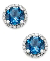 Mystic Topaz (1-3/4 ct. t.w.) and Diamond (1/6 ct. t.w.) Round Stud Earrings in 14k White Gold