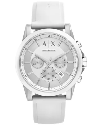 A|X Armani Exchange Unisex Chronograph White Silicone Strap Watch 44mm AX1325