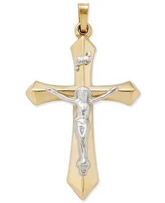 Two-Tone Crucifix Pendant in 14k Gold and White Gold - Two
