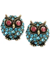 Betsey Johnson Gold-Tone Blue Pave Owl Stud Earrings