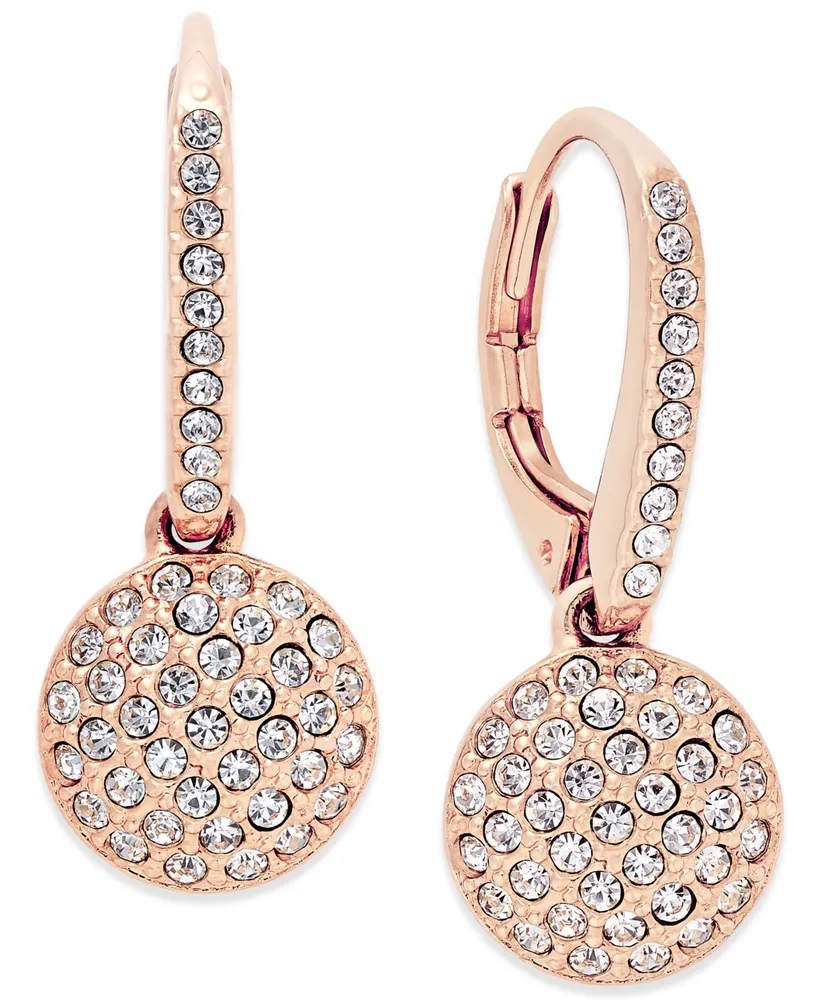 Eliot Danori Rose Gold-Tone Pave Disc Drop Earrings, Created for Macy's