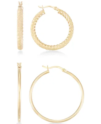 2-Pc. Set Textured and Polished Hoop Earrings 14k Gold Over Sterling Silver