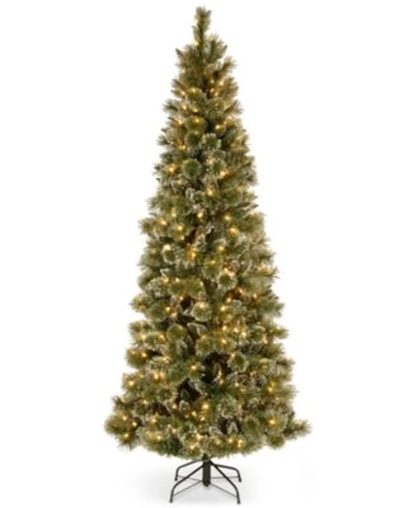 National Tree Company 7.5 Glittery Bristle Pine Slim Hinged Christmas Tree With 600 White Led Lights