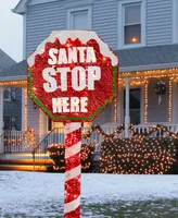 National Tree Company 60" Sisal Red Stop Sign Pole with 100 White Led Mini Lights