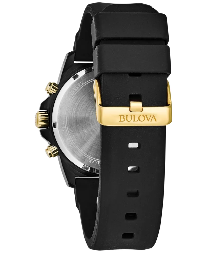 Bulova Men's Chronograph Marine Star Black Silicone Strap Watch 44mm 98B278