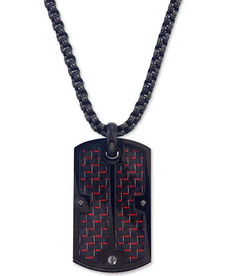 Esquire Men's Jewelry Dog Tag Pendant Necklace in Red Carbon Fiber and Black Ip Stainless Steel, Created for Macy's