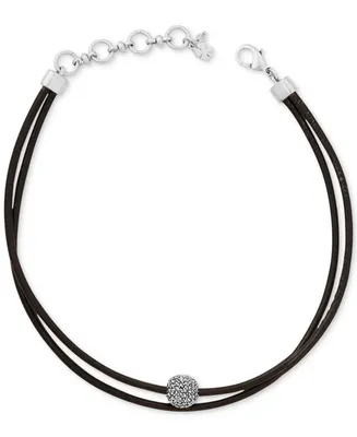 Lucky Brand Silver-Tone Black Leather Crystal Choker Necklace