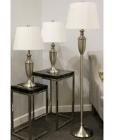 StyleCraft Set of 3 Brush Steel Lamps: 2 Table Lamps and 1 Floor Lamp