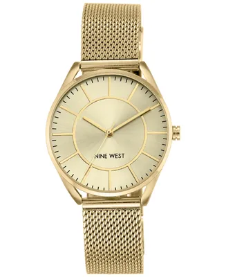 Nine West Women's Gold-Tone Stainless Steel Mesh Bracelet Watch 34mm Nw-1922CHGB