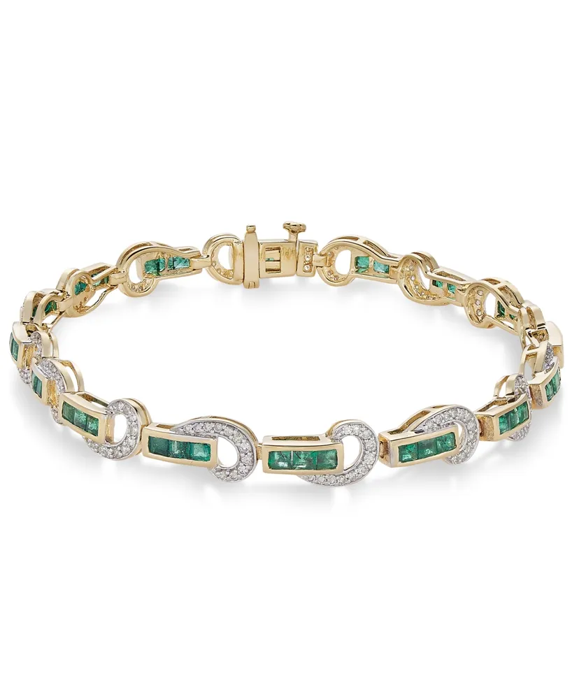 Emerald (2-1/2 ct. t.w.) and Diamond (5/8 ct. t.w.) Swirl Link Bracelet in 14k Gold