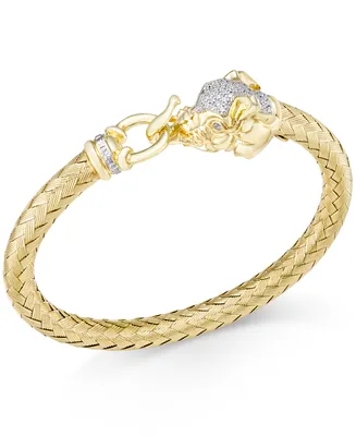 Diamond (1/4 ct. t.w.) and Emerald Accent Elephant Mesh Bangle Bracelet in 14k Gold-Plated Sterling Silver - Gold
