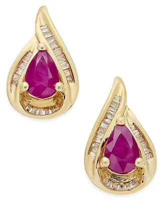 Ruby (9/10 ct. t.w.) and Diamond (1/6 ct. t.w.) Stud Earrings in 14k Gold