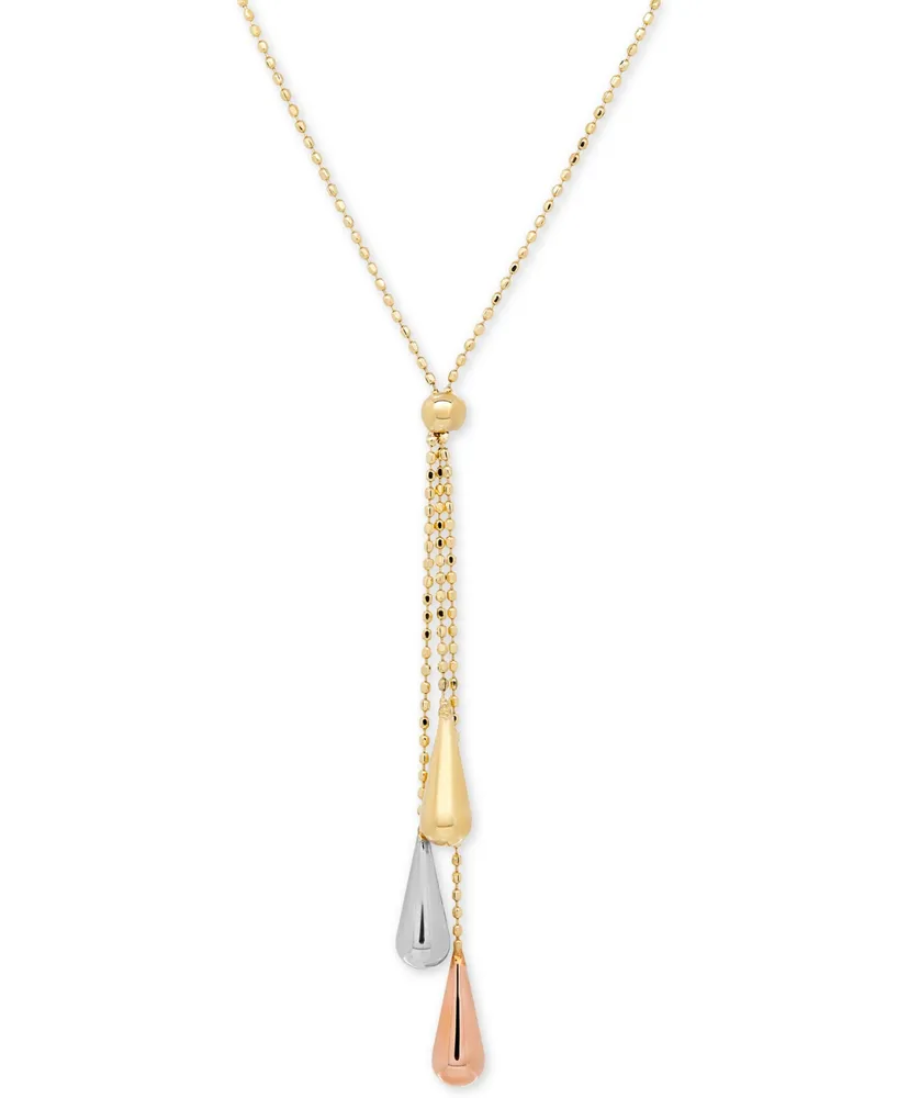 Tri-Gold Lariat Necklace in 14k Gold, White Gold and Rose Gold - Tri