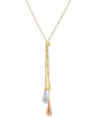 Tri-Gold Lariat Necklace in 14k Gold, White Gold and Rose Gold - Tri