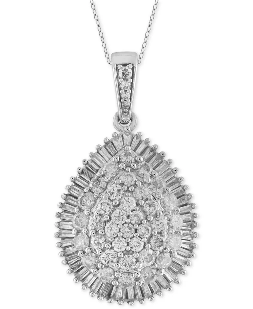 Diamond Cluster Teardrop Pendant Necklace (2 ct. t.w.) in 14k White Gold