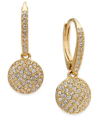 Eliot Danori Rose Gold-Tone Pave Disc Drop Earrings, Created for Macy's