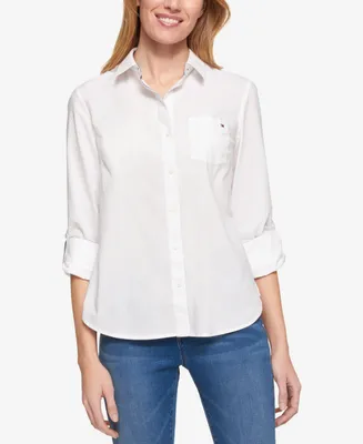 Tommy Hilfiger Women's Cotton Roll-Tab Button-Up Shirt