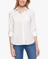 Tommy Hilfiger Women's Cotton Roll-Tab Button-Up Shirt