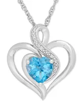 Birthstone Gemstone & Diamond Accent Heart Pendant Necklace Sterling Silver