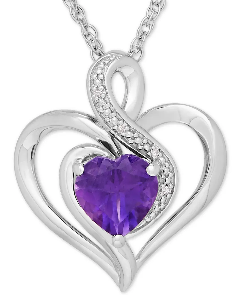 Birthstone Gemstone & Diamond Accent Heart Pendant Necklace Sterling Silver