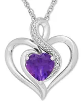 Birthstone Gemstone & Diamond Accent Heart Pendant Necklace Sterling Silver