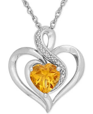 Birthstone Gemstone & Diamond Accent Heart Pendant Necklace Sterling Silver