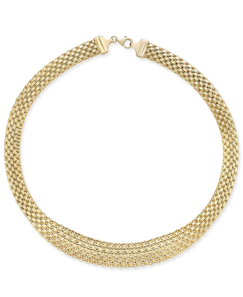 Italian Gold Wide Mesh Graduated 18" Statement Necklace 14k Yellow (Also White Gold)