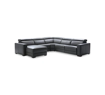 Nevio 124" 5-pc Leather Sectional Sofa with Chaise, 1 Power Recliner and Articulating Headrests, Created for Macy's