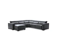 Nevio 124" 5-pc Leather Sectional Sofa with Chaise, 1 Power Recliner and Articulating Headrests, Created for Macy's