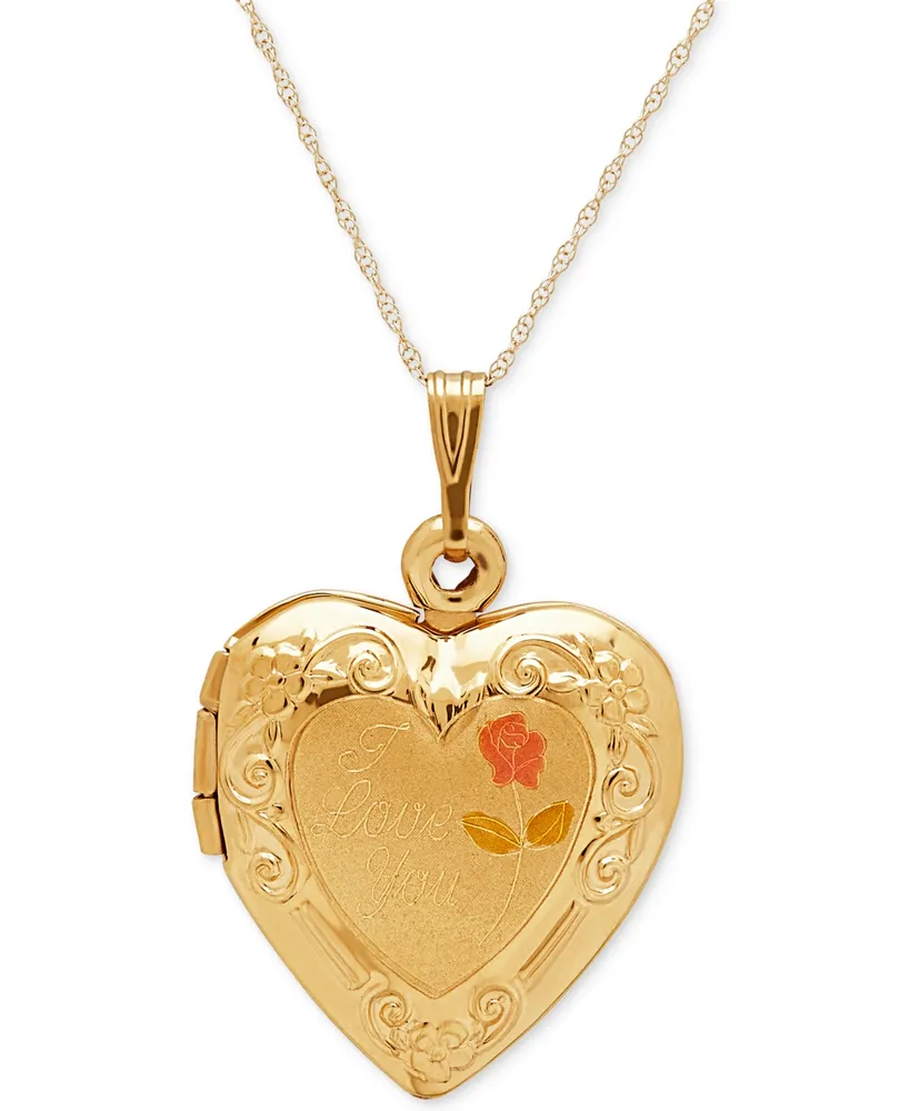 Engraved Heart Locket 18" Pendant Necklace in 10k Gold