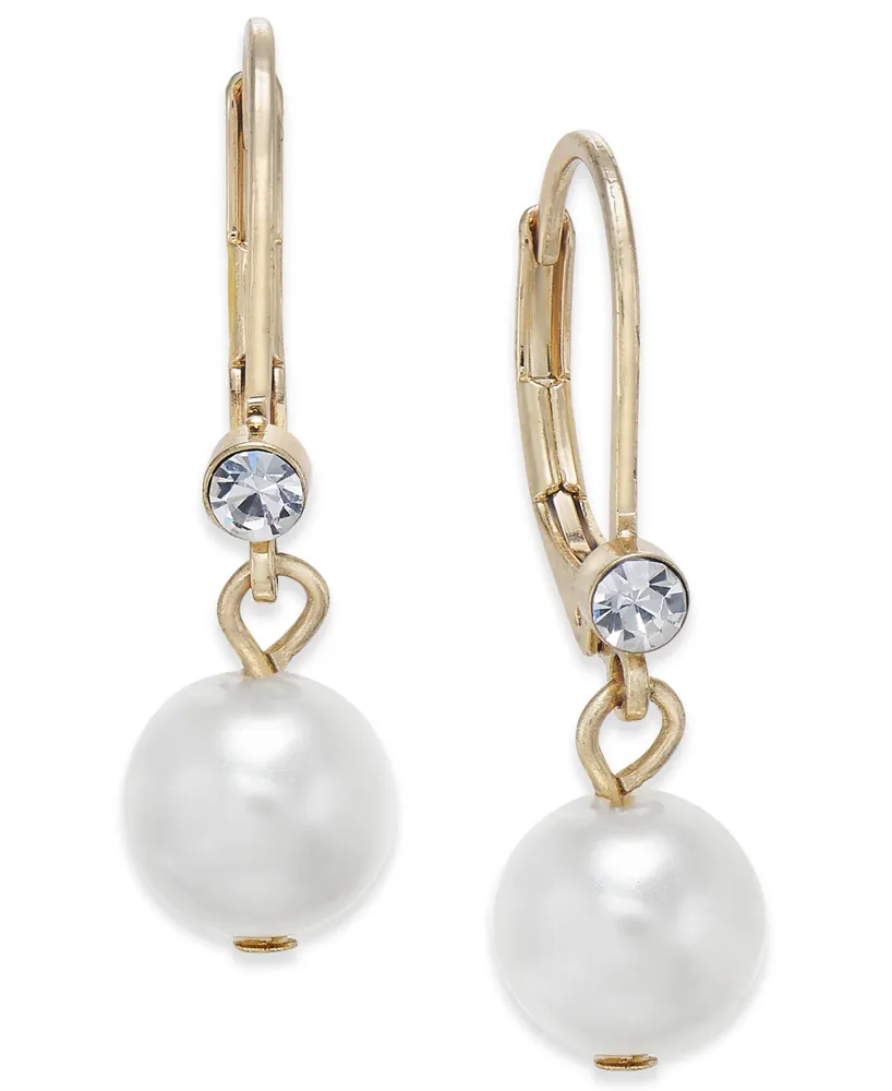 Charter Club Pave & Imitation Pearl Drop Earrings, Created for Macy's