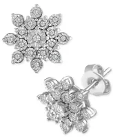 Diamond Cluster Stud Earrings (1/10 ct. t.w.) in Sterling Silver