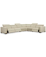 Nevio 6-pc Leather "L" Shaped Sectional Sofa with Power Recliners and Articulating Headrests