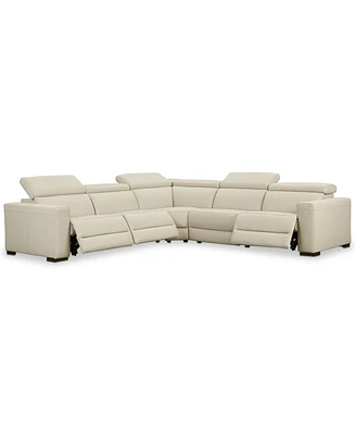 Nevio 5-pc Leather "L" Sectional with 3 Power Recliners, Created for Macy's